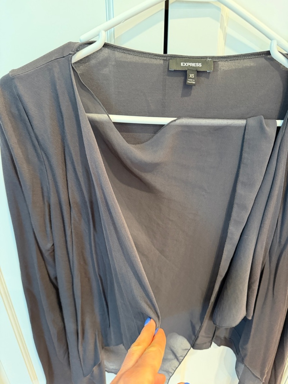 Express Draped Open Cardigan in Gray - Picture 4 of 6